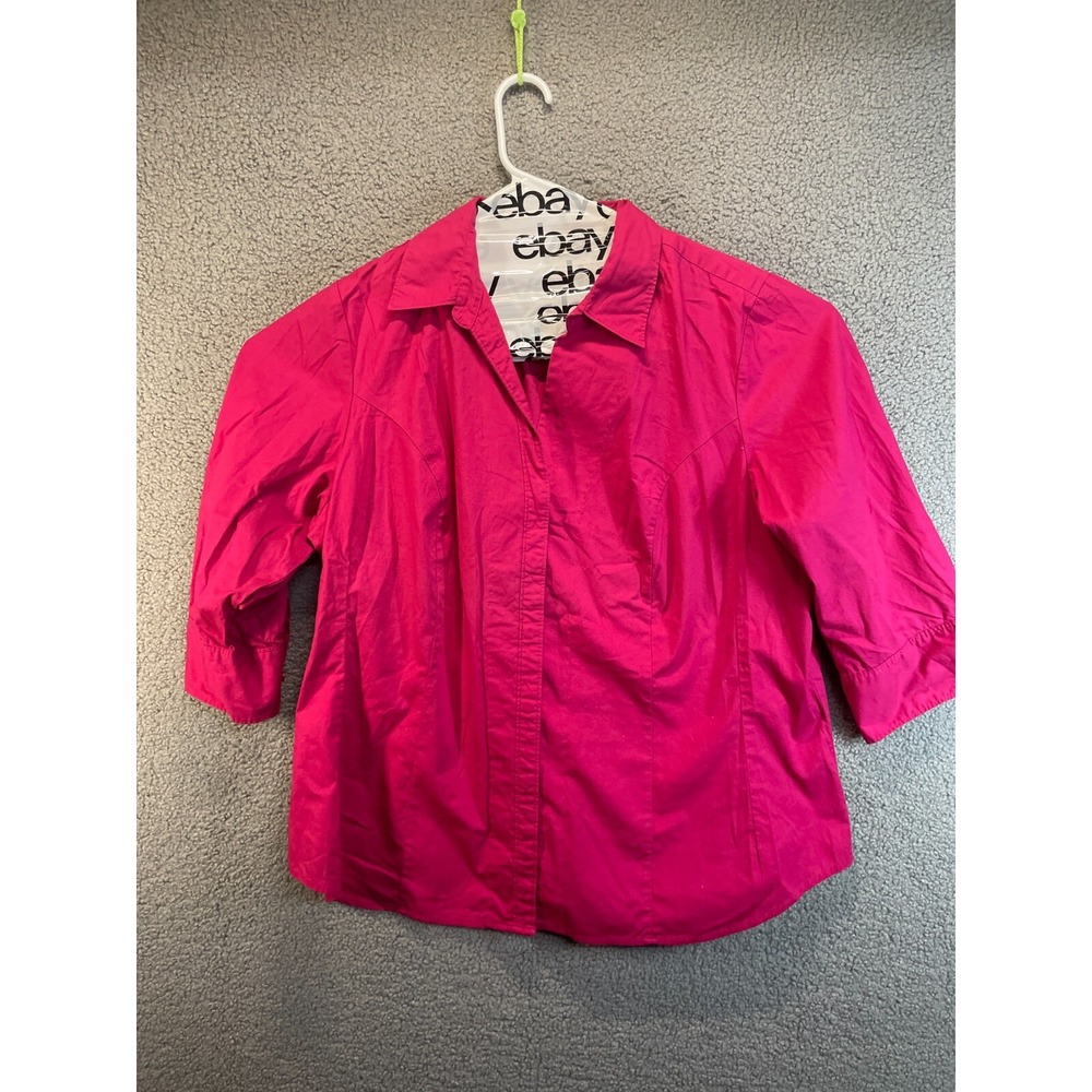 RIDERS Berry Pink Mid Sleeve V-Neck Button Up Womens‎ Shirt Top Size 1X